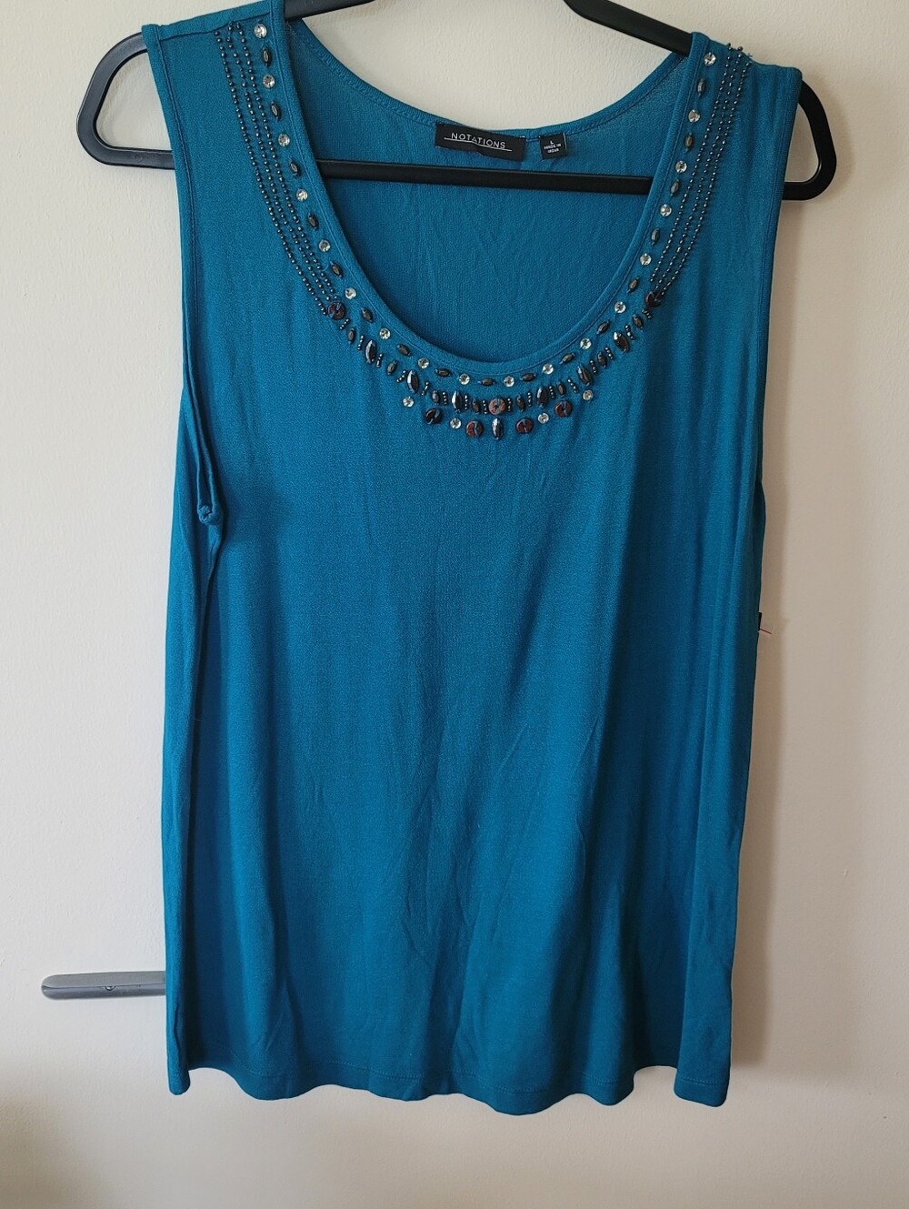 Notations Teal Scoop Neck Tank with Beaded Neckline - Large